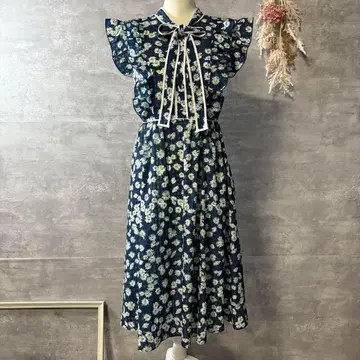 Chesty 마가렛 패턴 보타이 리본 원피스 네이비 1 사이즈