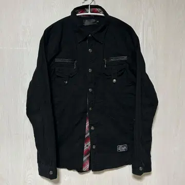 V계 서브컬처 계열 지뢰계 사이버 펑크 체크 혼합 셔츠 블랙 LL