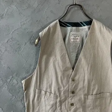 MERONA 베스트 스트라이프 베이지 풀 버튼 심플 구제 의류 VT2