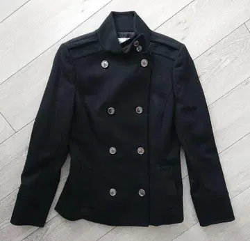 블랙 더블 브레스트 피 코트