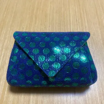 카마인 파랑과 그린의 도트 이단 접이식 지갑 미사용 새상품