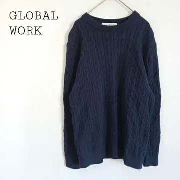 글로벌 워크 Extra Fine 캐시미어 혼방 케이블 니트 스웨터 네이비