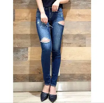 GYDA XL 사이드 립드 데미지 스키니 데님 빅 사이즈