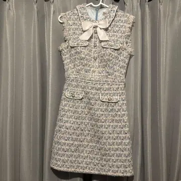 로브 드 플뢰르 트위드 드레스 스카이블루