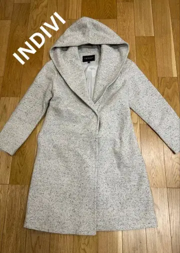 INDIVI 컬러 네프 후디드 코트 실크 혼방