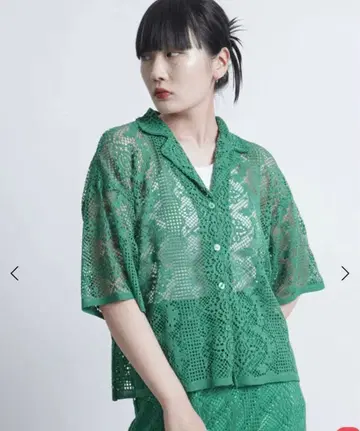 ETHROF 이사오브 그린 레이스 반팔 가디건