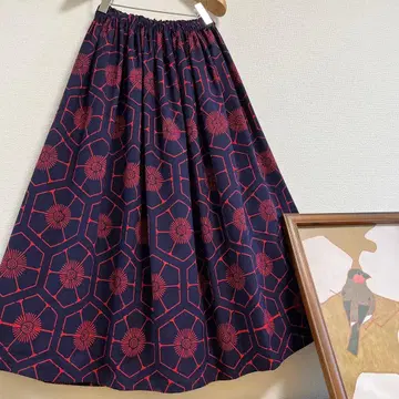 본염 유카타 옷감으로 만든 개더 풍성한 6단 스커트