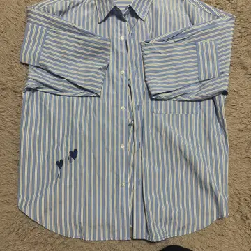 ONCILY 블루 화이트 스트라이프 버튼업 셔츠