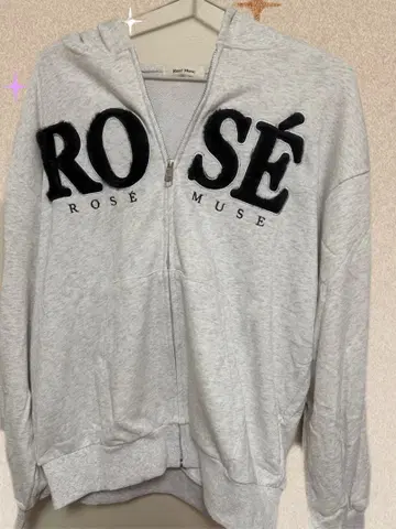 로제 뮤즈 Fur 로고 집 후드티 라이트 그레이 후드티