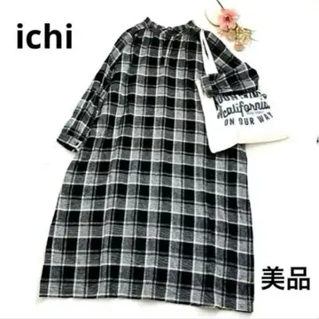 새상품급 인기 ichi 이치 코튼 린넨 원피스 옴브레 체크 프릴