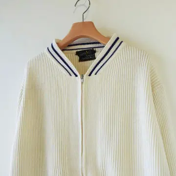 60s 70s TOPSALL 리브 니트 블루종 자켓 스웨터