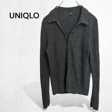 유니클로 메리노 리브 폴로 가디건 니트 울 100% 고급 그레이 M