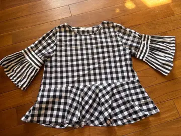 Priority 깅엄 체크 플레어 슬리브 셔츠