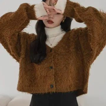 hinari 샤기 숏 니트 가디건