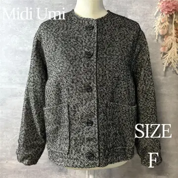 미디 우미 헤링본 노카라 자켓 블랙 계열 프리 사이즈