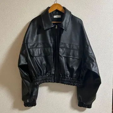 WEGO 인조 가죽 숏 블루종 블랙