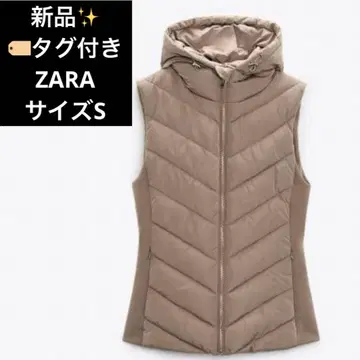 새상품 ZARA 퀼팅 다운 베스트 후드 부착 베이지 S 완판템