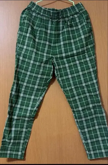 캐주얼 팬츠 그린 체크, 그레이 체크, 카키 조거 팬츠