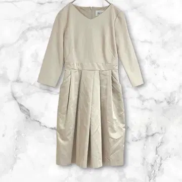 로페 베이지 긴팔 무릎 아래 원피스 7부 소매 S 코튼 심플 무지