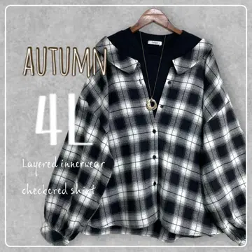 새상품 4L 빅 사이즈 이너 레이어드 스타일 체크 셔츠 블랙