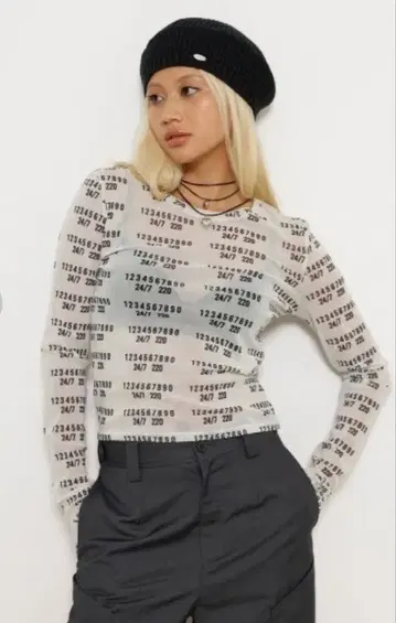 LAGUA GEM 넘버 프린트 쉬어 탑