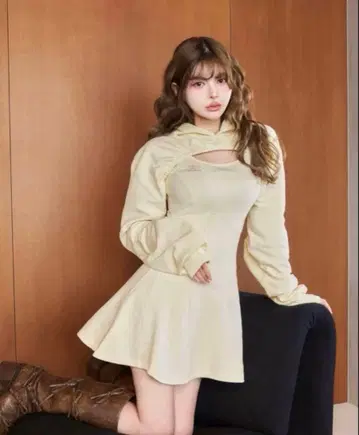 Darich 숏 후디 맨투맨 미니 원피스 IVO Free 사이즈