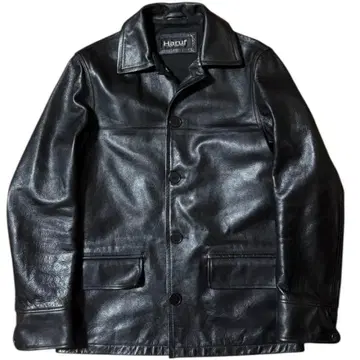 새상품급 Haruf 천연 가죽 오일 카우 가죽 카 코트 블랙 M 사이즈