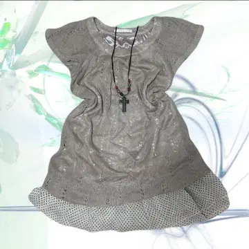 모리걸 페어리 그런지 튜닉 니트 도트 무늬 프릴 레이스