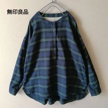 무인양품 블라우스 체크 밴드 카라 플란넬 소재 루즈핏 기모