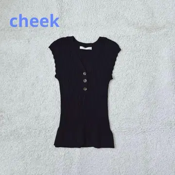 티크 슬리브리스 티셔츠 리브 니트 V넥 레이스 캐주얼 블랙