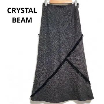 크리스탈 빔 타이트 스커트 롱 기장 트위드 원단 블랙 계열 프린지 M