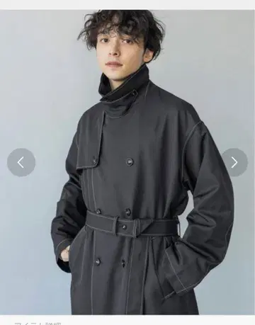 RAGEBLUE/실키 트윌/하이넥 드레이프 트렌치코트/다크 그레이