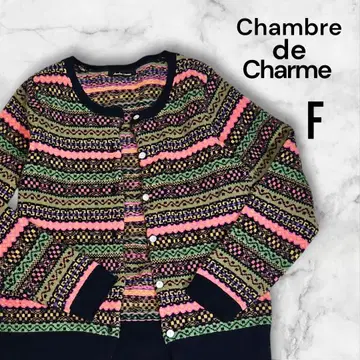 샹브르 드 샤름 올 패턴 가디건 멀티 컬러 울 100%