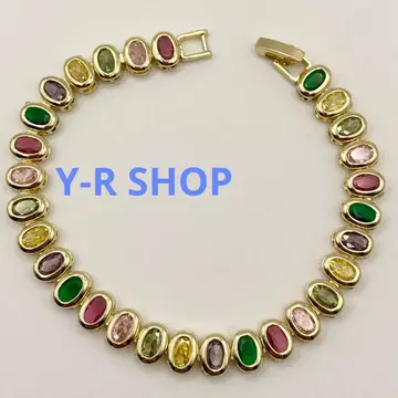 멀티 컬러 스톤 오벌 컷 팔찌 여성용 팔찌 골드 새상품 보석