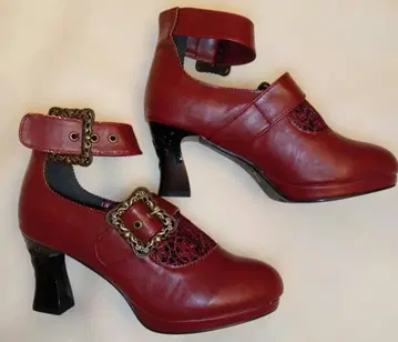 엑시즈팜 빨간색 가죽 앵클 스트랩 펌프스 미사용품