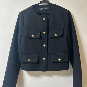 ZARA 블랙 노카라 트위드 자켓