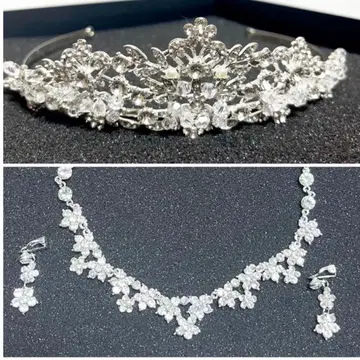 브라이덜 액세서리 티아라 목걸이 귀찌 세트