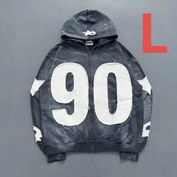 9090 넘버링 위드 스타 로고 집 후디