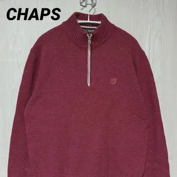 구제 의류 CHAPS 하프 지퍼 울 니트 스웨터 자수 로고 L