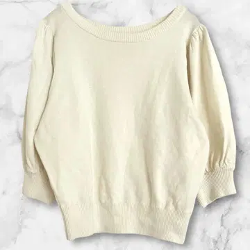 카프리슈 레마쥬 아이보리 벌룬 슬리브 니트 5부 소매 면 린넨