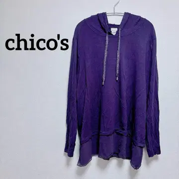 chico's 퍼플 후드 부착 롱 슬리브 후드티