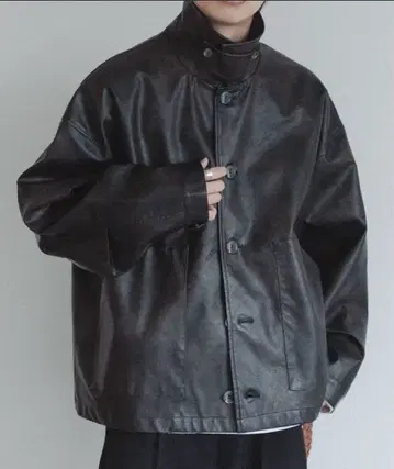 epnok 블랙 가죽 자켓 오버 사이즈 아우터