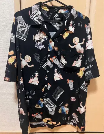 .KOM 아트 프린트 반팔 셔츠 남녀 공용 프리 사이즈 선착순