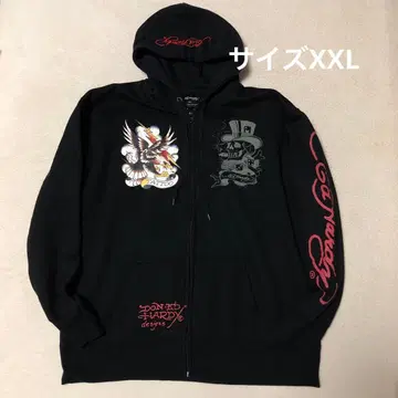 Ed Hardy 에드하디 집업 후드티 블랙 자수 XXL