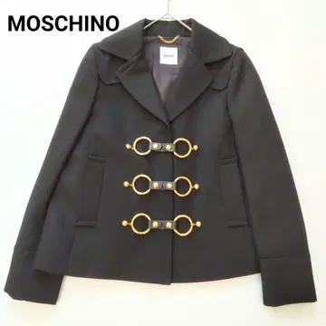 미사용급 모스키노 골드 금장 장식 가죽 테일러드 자켓 블랙 44