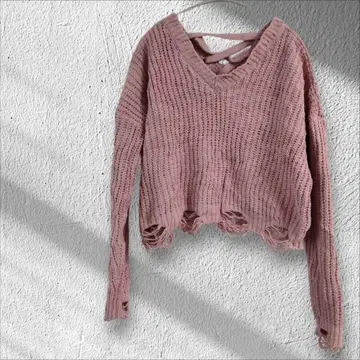 1점 한정 Hazel Moon 핑크 V넥 스웨터 긴팔 니트 [ M ]