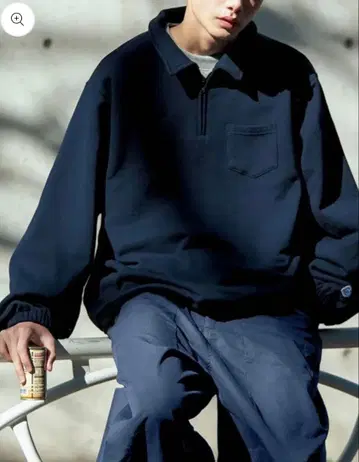 [ prips ] 벌룬 슬리브 하프 지퍼 네이비