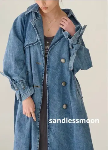 새상품 sandlessmoon 샌드레스문 데님 블루 트렌치코트