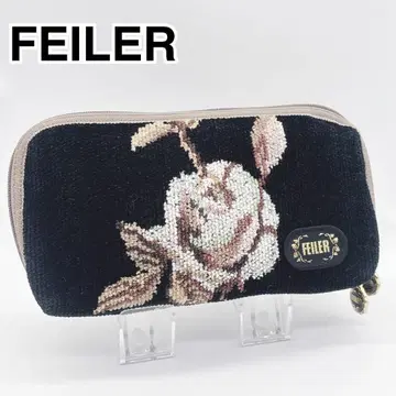 컨디션 최상 FEILER 페이러 캔버스 꽃무늬 지퍼 장지갑 블랙