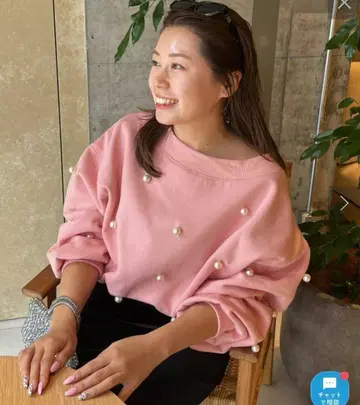 MOMO 와이드 보트넥 펄 맨투맨 핑크